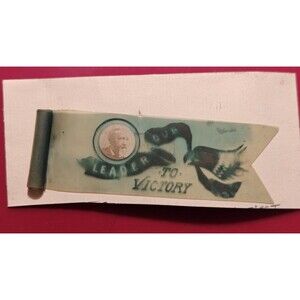 RARE 1888 Benjamin Harrison Celluloid Campaign Pennant - "Our Leader To Victory"